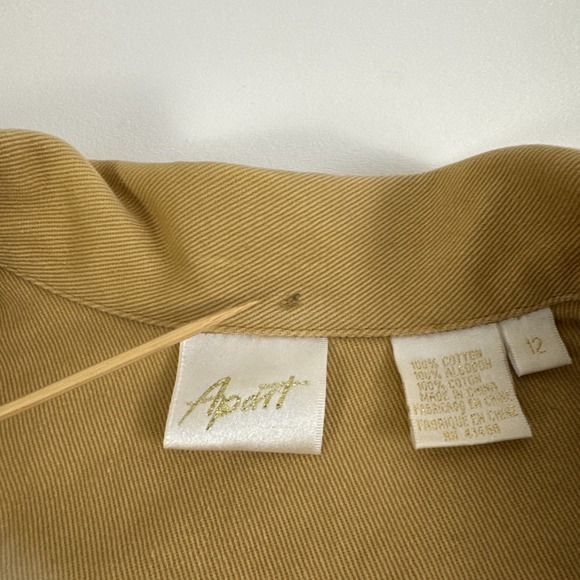 VTG 80s/90s Apart Denim Jacket  Size 12 Camel Tan Gold Grid Strap Studded Stains - Picture 3 of 10